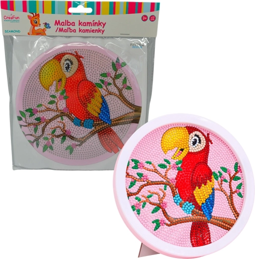 Diamond painting with frame – cartoon macaw 17 cm