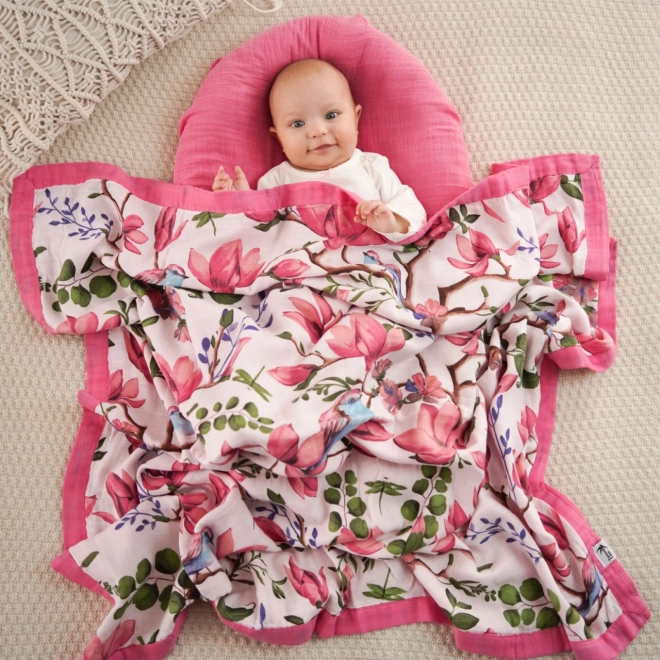 Bambus-Musselin-Decke Magnolia Lovebirds 106x106 cm