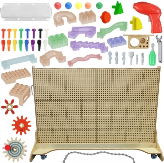Masterkidz mur STEM autoportant avec accessoires, chevilles, plateaux, blocs et outils