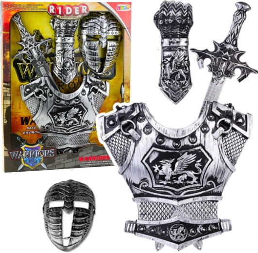 Large Set Knight Mask Armor Sword Protector Silver