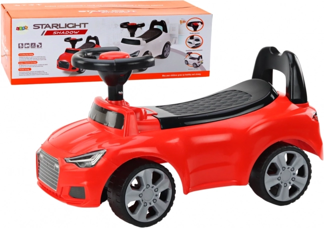 Ride-on with backrest, horn and storage compartment – red