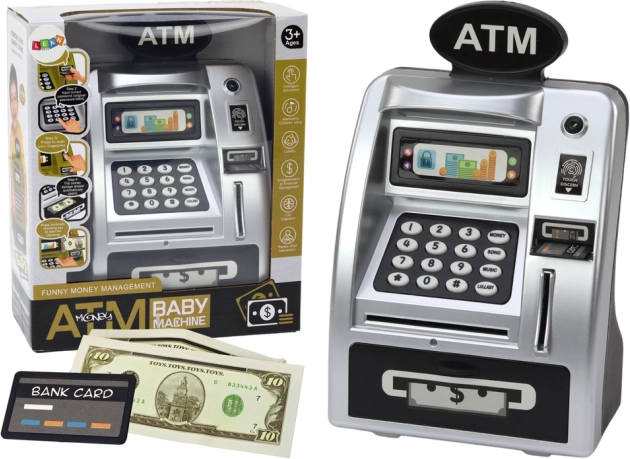 Kinderbankautomat zum Sparen silber-schwarz