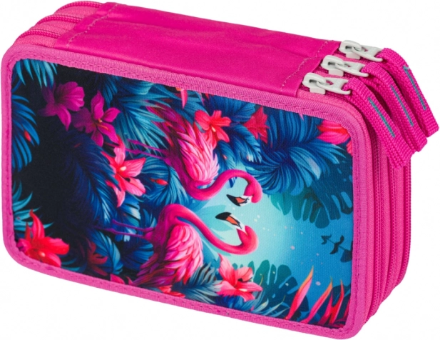 Driedelige school etui Flamingo's