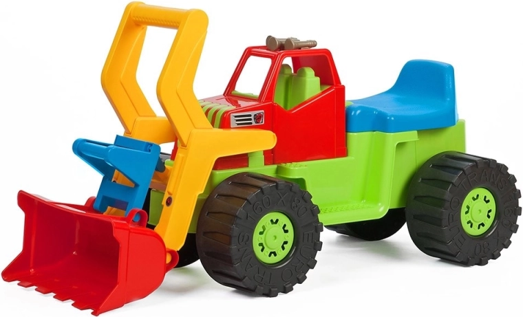 Children’s ride-on excavator with loader BAYO 74 cm – green