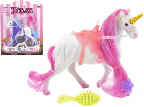 Unicorno da pettinare con sella e accessori, 15 cm