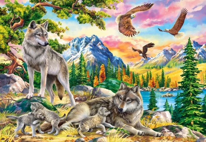 1000-piece Puzzle Wolf Family and Eagles