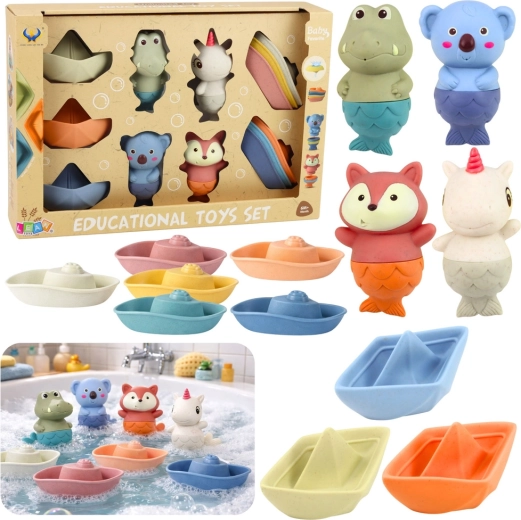 Set di giochi da bagno in gomma – animaletti e barchette, 13 pezzi