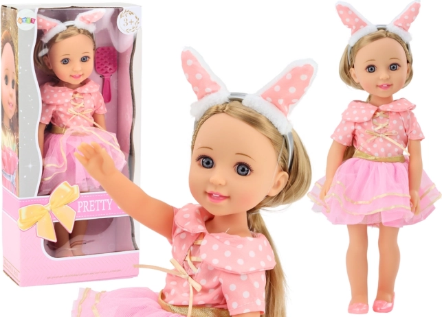 Doll with Pink Dress, Long Hair, and Headband, 38cm