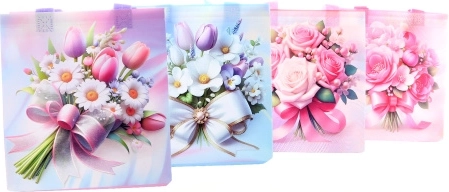 Gift bag with floral motif, plastic, 23.5 × 22 × 11 cm