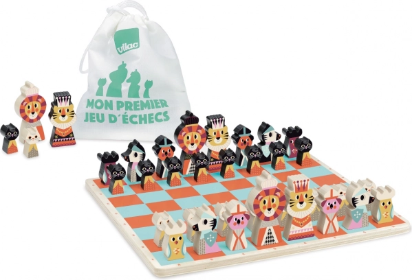 Wooden Chess with Animal Motifs for Children