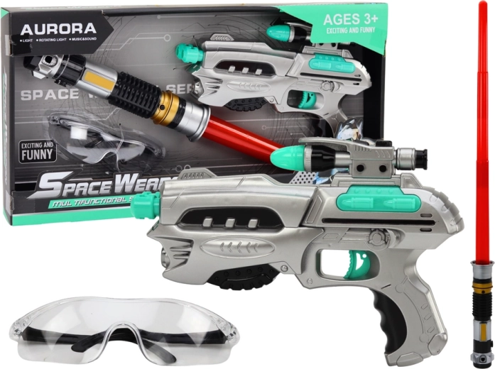 cosmic set with light-up sword, blaster, and protective goggles