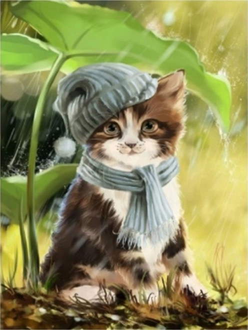 Diamond Painting Kitten with Cap and Scarf
