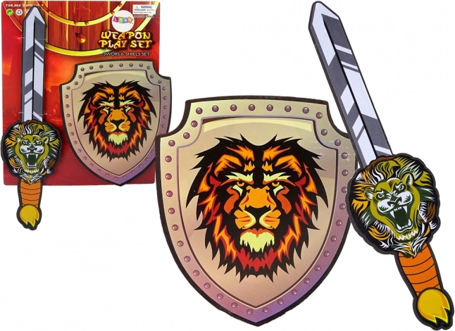 Ridder-sæt i EVA-skum – sværd og skjold med løvemotiv