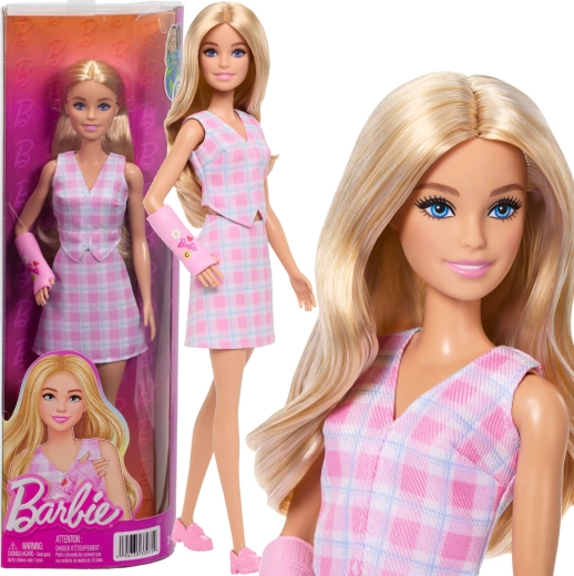 barbie fashionistas poupée en carreaux roses avec attelle rose au bras