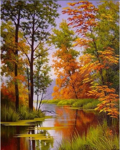 Diamantmalerei Herbst am Fluss 30 × 40 cm