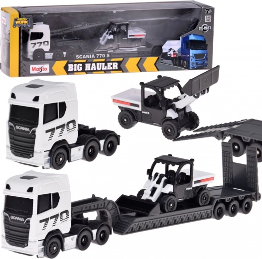 Maisto metal set SCANIA 770S with low-loader trailer and loader 1:64