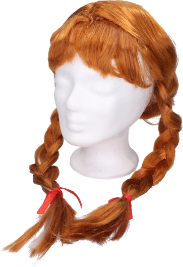Perruque rousse avec tresses et mèche blonde