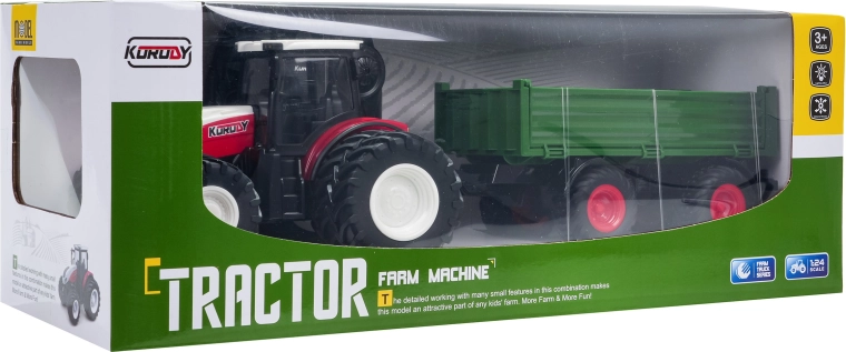 Trattore RC con rimorchio verde staccabile 1:24