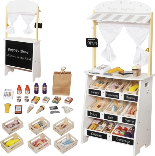 Wooden Kids’ Shop and Puppet Theater 2-in-1
