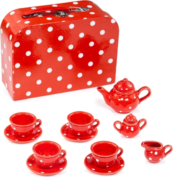 Red Polka-Dot Tea Set BIGJIGS TOYS for Children
