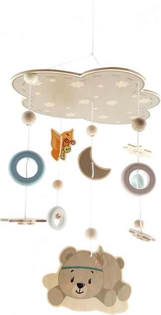 Viseći vrtuljak s medvjedićem od prirodnog drva