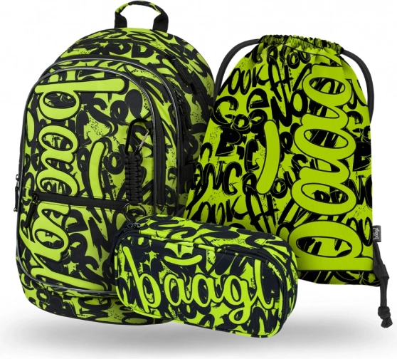 Set scolastico BAAGL Core Lime – zaino, astuccio e sacca