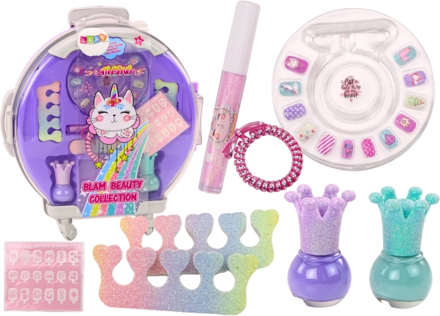 valisette cosmétique pour enfants pour ongles et maquillage, violette, 9 pièces