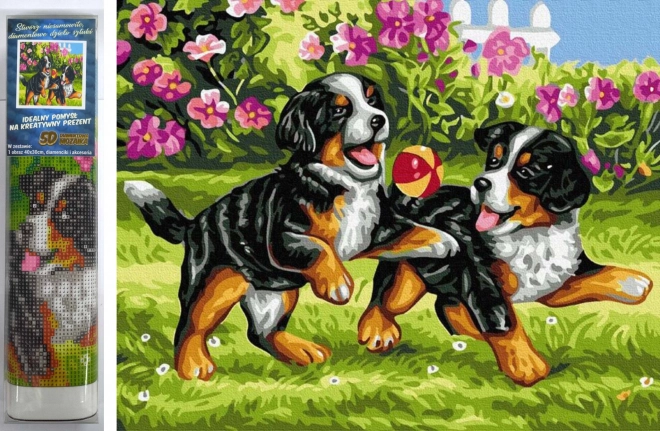 Diamond painting Playful Puppies 30 × 40 cm
