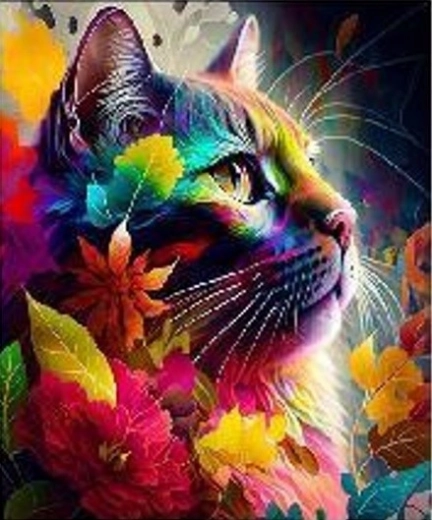 Diamond Mosaic - Colorful Cat with Leafy Background