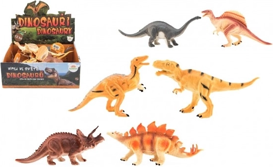 Plastic dinosaurus figuren 16-18 cm met mix van soorten, 12 stuks in doos