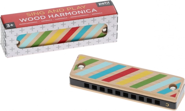 Harmonica en bois avec rayures et pois