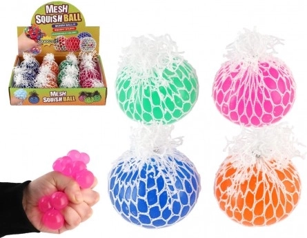 Anti-stress knijpballetje met net 6 cm – 4 kleuren