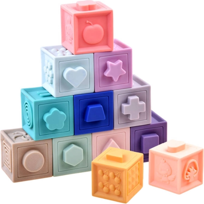 Soft sensory blocks for babies, set of 12 pcs