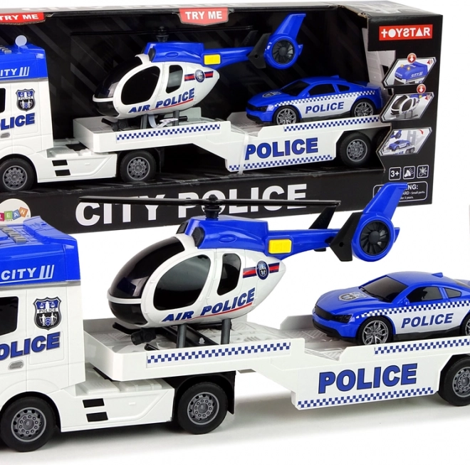 Ensemble de police remorqueur, voiture et hélicoptère avec effets sonores et lumineux