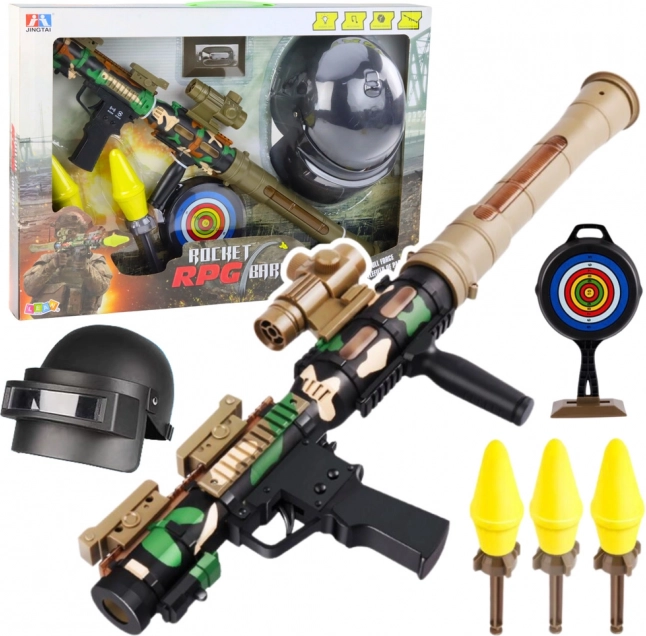 Ensemble militaire avec bazooka RPG et casque protecteur