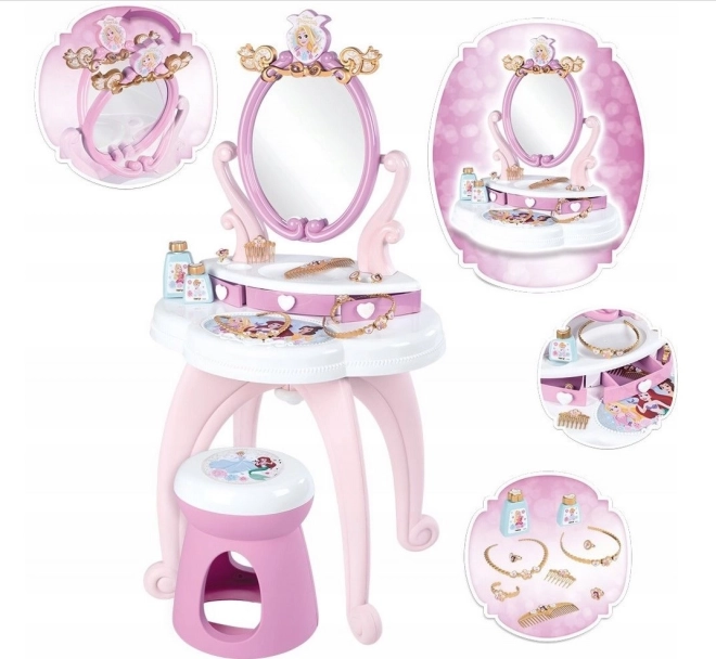 Smoby Disney Princess 2 az 1-ben fésülködőasztal forgatható tükörrel és székkel