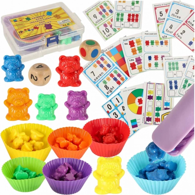 Montessori beertjes – set voor het leren van rekenen en kleuren, 44-delig