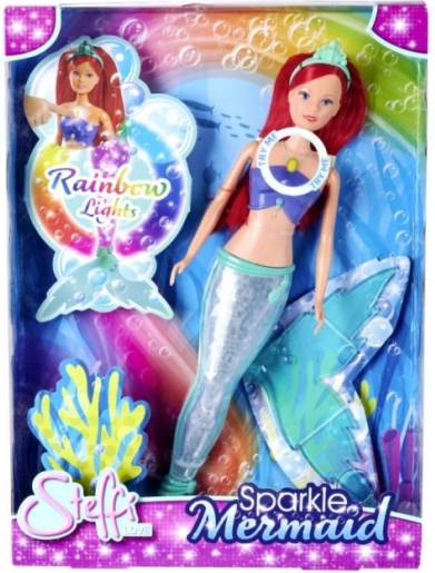 poupée Steffi Sirène Sparkle avec nageoire lumineuse arc-en-ciel
