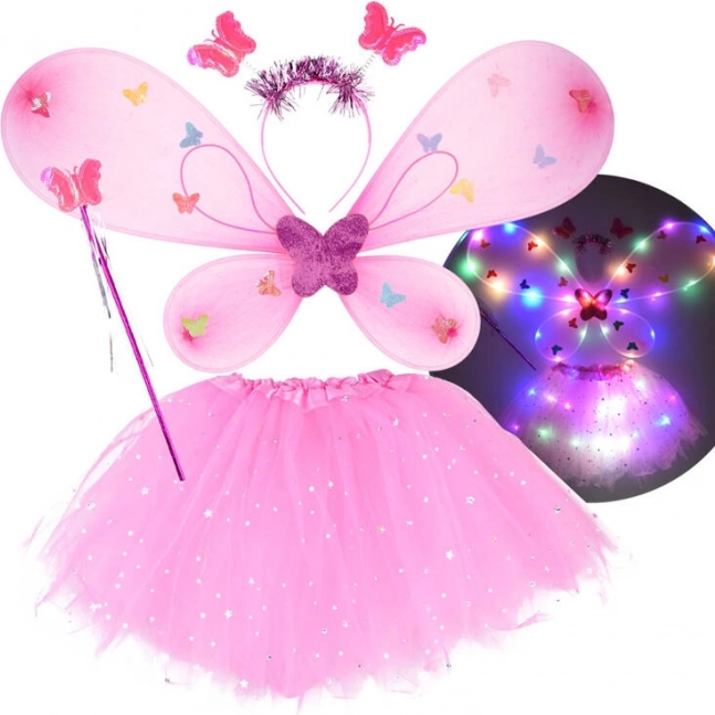 Costume de fée rose lumineux avec ailes de papillon – Rose clair