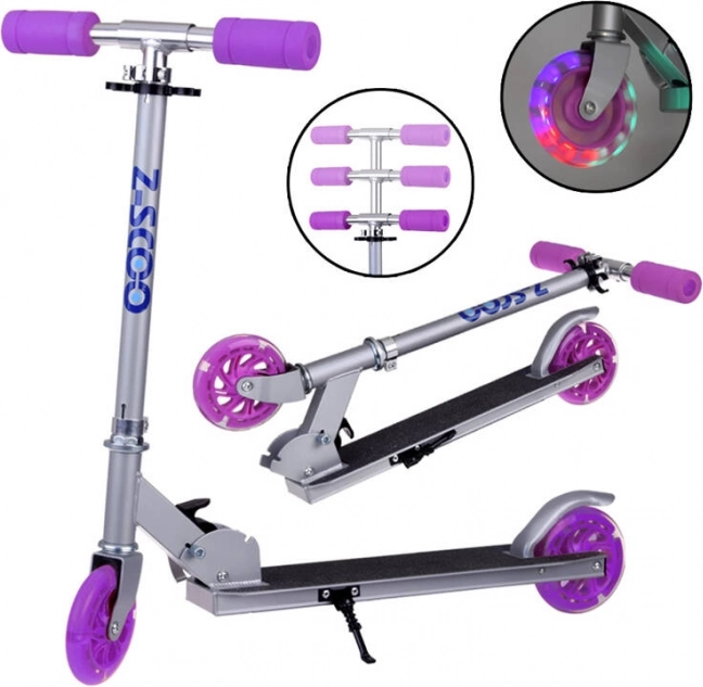 Folding Children's Scooter with Light-up Wheels – Purple