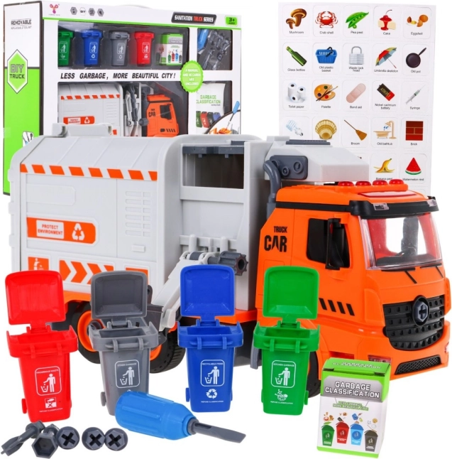 Interactive garbage truck for kids 3+ with 4 bins and sorting cards