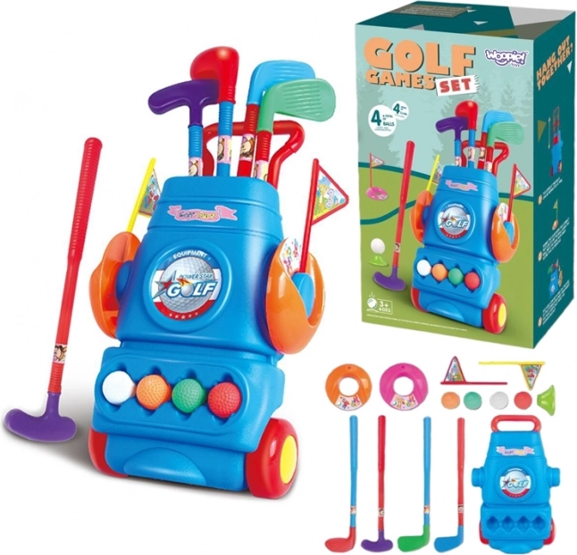 Woopie gyermek golf készlet kerekes állvánnyal