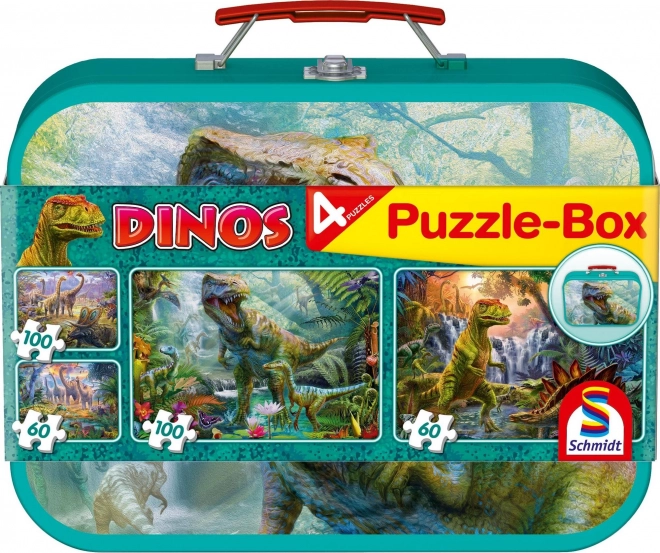 Børne puslespil Dinosaurer 4-i-1 i metal kuffert