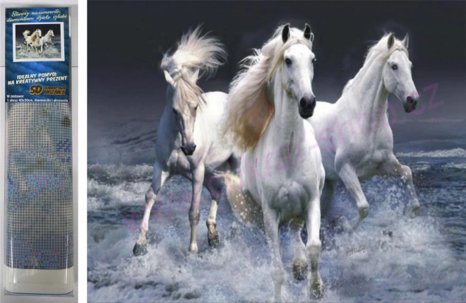Pittura a diamante Cavallo bianco al galoppo 30x40cm