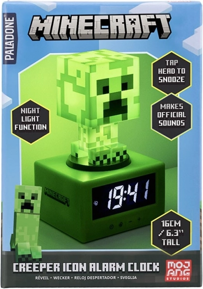 Budík Minecraft creeper s nočním světlem 16 cm