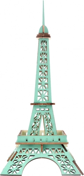 Drewniane puzzle 3D Wieża Eiffla turkusowa