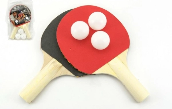 Set de tennis de table 2 raquettes + 3 balles sur carte 18x29cm
