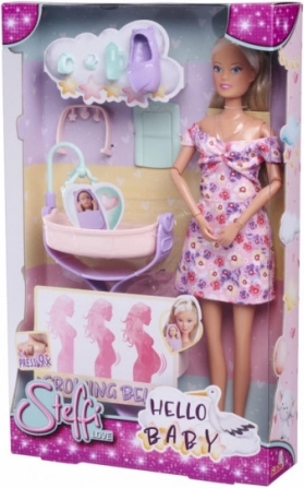 poupée Steffi Love Hello Baby avec ventre qui grandit et bébé