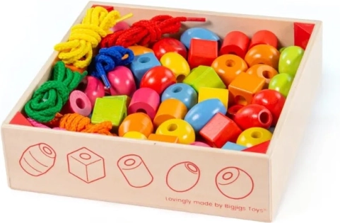 Perline di legno da infilare in scatola BIGJIGS TOYS