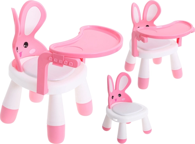 Children's bunny chair with removable tray – pink